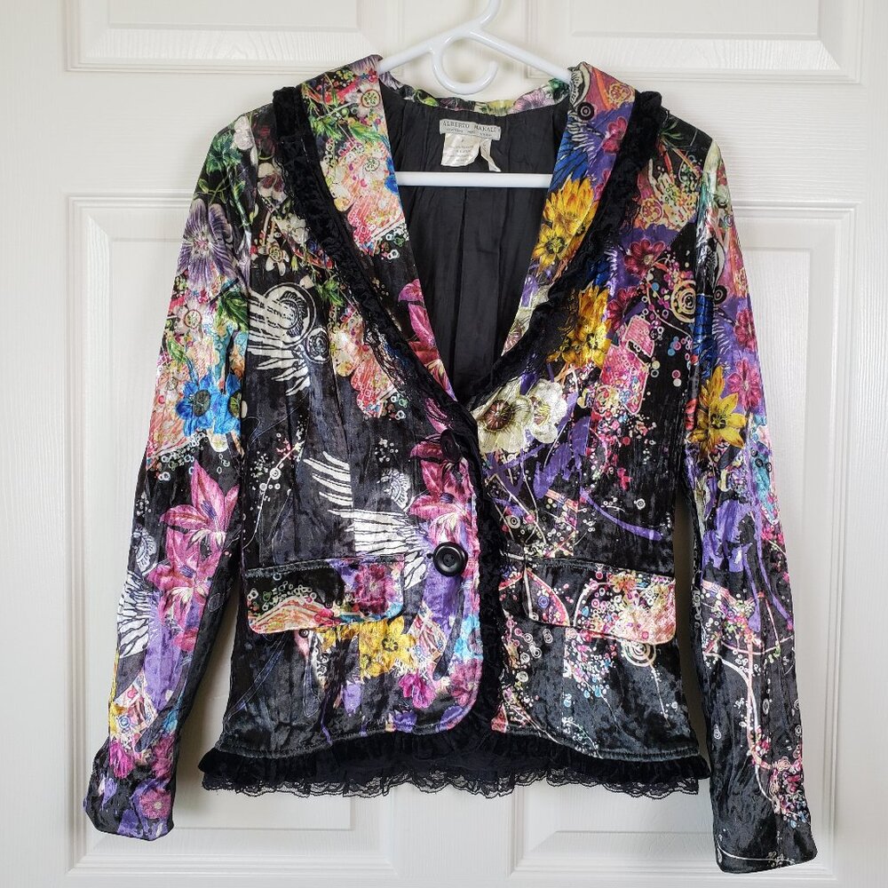 Alberto Makali Artsy, Steampunk, Victorian Velvet Ruffle Lace Trim Blazer Size S